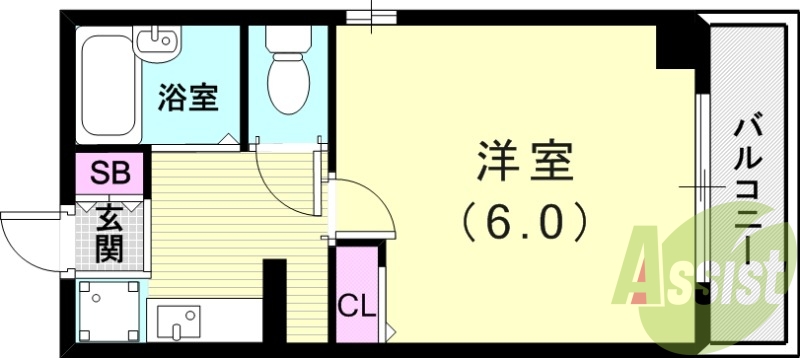 1K(18.13平米)室内洗濯機置、浴室乾燥機