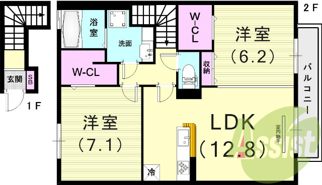 ２ＬＤＫ（６７.１６平米）システムキッチン・ＴＶモニターホン