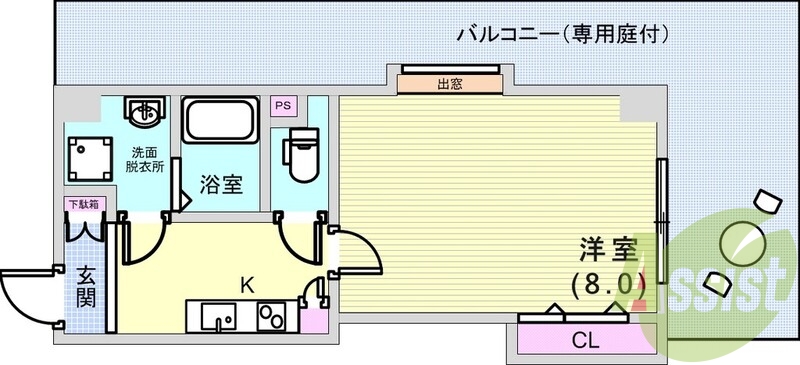 1K（27.72平米）システムキッチン・室内洗濯機置場