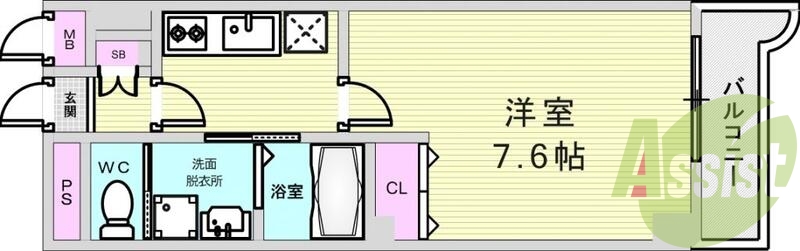 1Ｋ（26.27平米）角部屋・浴室乾燥機・エアコン・下駄箱