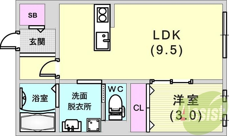 １ＬＤＫ（３４．２９平米）システムキッチン・洗髪洗面化粧台