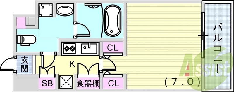 1K（25.65平米）浴室暖房乾燥機・2口ガスコンロ