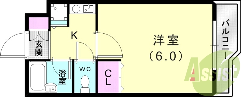 １K（20.19平米）バストイレ別・モニター付きインターホン