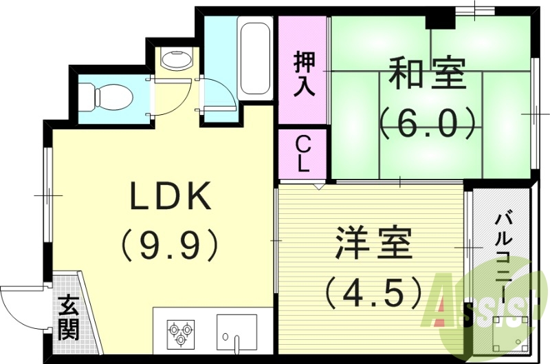 2LDK（42.31平米）システムキッチン・追い焚き