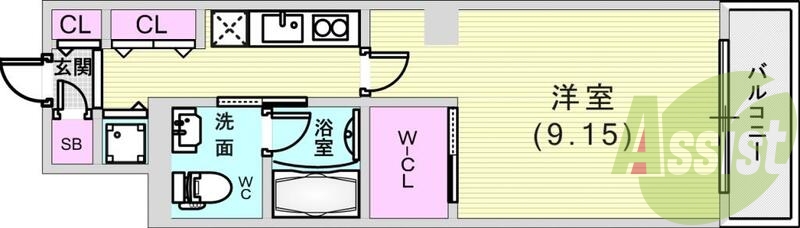 1K（29.86平米）ウォークインクローゼット・浴室乾燥機
