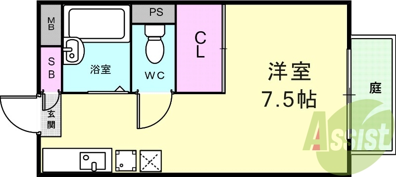 ワンルーム（23.18平米）室内洗濯機置場・エアコン・収納