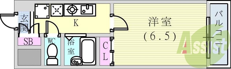 １K（２１．６平米）風呂トイレ別・下駄箱・室内洗濯機置場