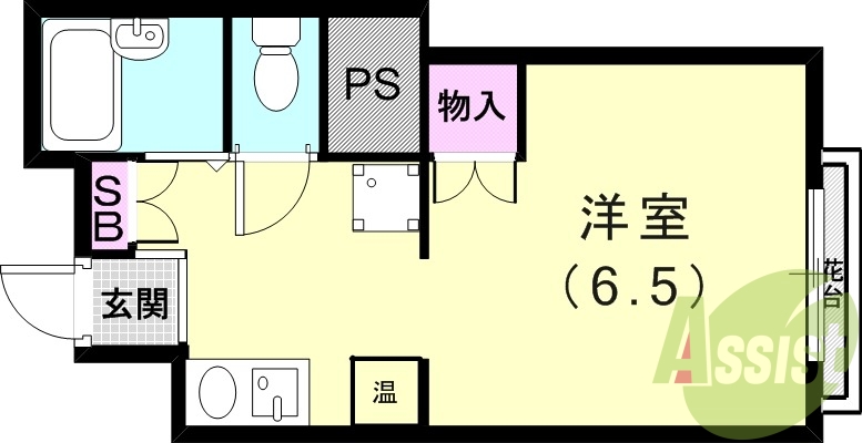 １R（21.82平米）室内洗濯機置場・バストイレ別
