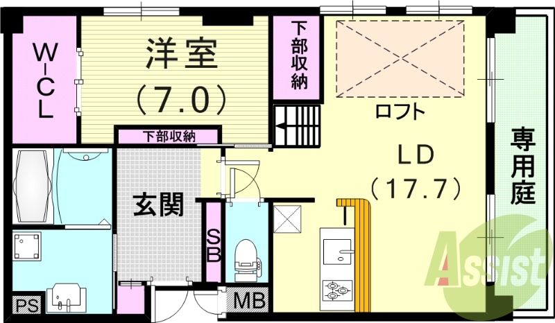 1LDK（64.89平米）ロフト付・システムキッチン