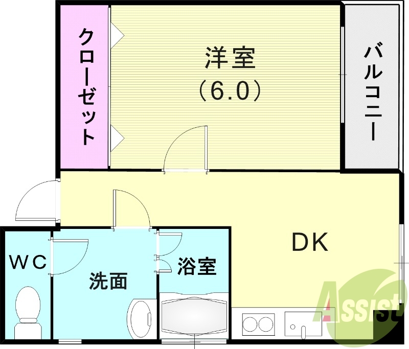 1DK(24平米)クローゼット・セパレート