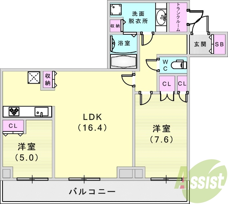 オール洋室2LDKとっても使いやすい間取りです