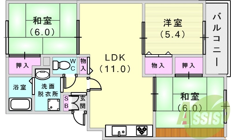 ３点セパレート広めの３ＬＤＫです。