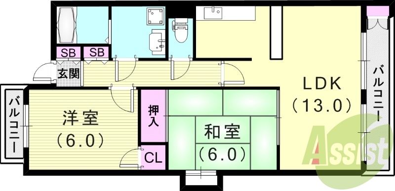 2LDK（55.04平米）オートロック・ウォシュレット