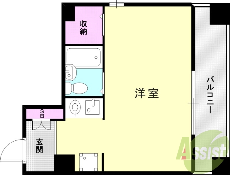 ワンルーム(18帖)1口ガスコンロ・エアコン・収納