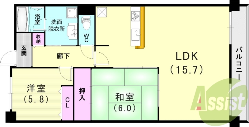 リビングが広く、各所に収納がある使いやすい間取り。