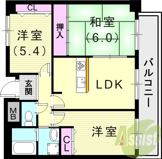 3LDK(65.26平米)カウンターキッチン・モニターホン