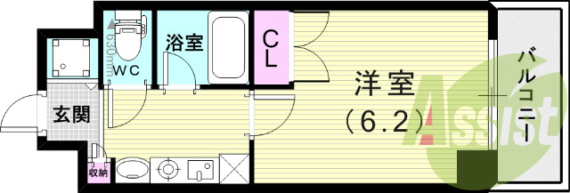 １K（22.2平米）室内洗濯機置場・エアコン・下駄箱・収納