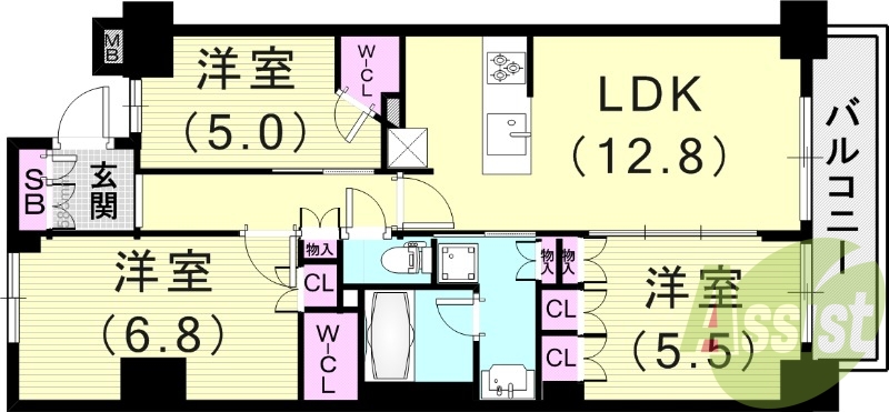3LDK（73.12平米）24時間ゴミ出し可・食器洗浄乾燥機