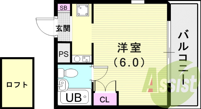 １Ｋ（１７平米）エアコン・ロフト付き・収納・オートロック