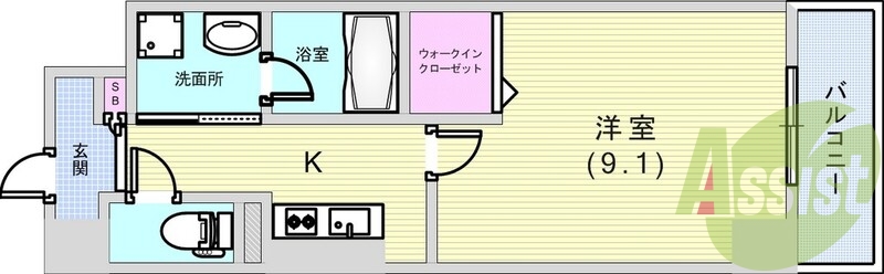 1K（29.99平米）独立洗面台・浴室乾燥機・エアコン・収納