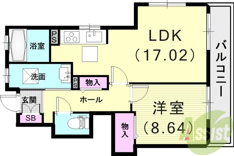 １LDK（ 41.06平米）浴室乾燥機・モニターフォン