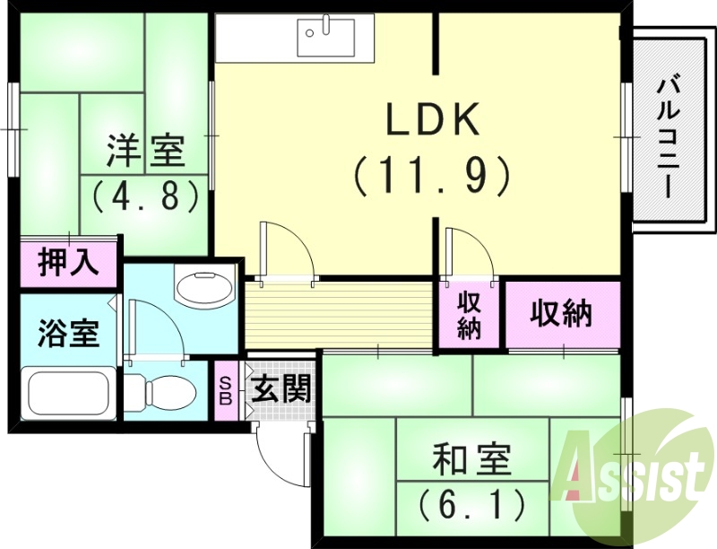 2ＬＤＫのお部屋で広々とした間取りですよ！！