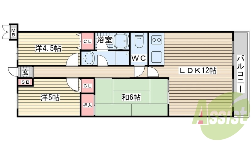 各部屋がゆったりとした、ファミリータイプの間取り。