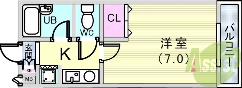 1K(21.43平米）バスト・トイレ別・室内洗濯機置場