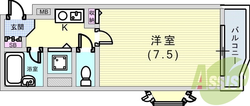 1K（20.19平米）室内洗濯機置き場・角部屋・風呂トイレ別