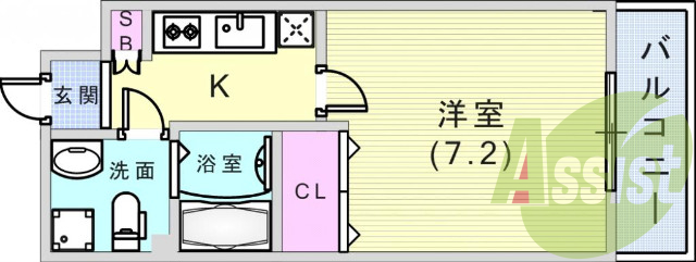 １Ｋ（２３．７９平米）システムキッチン・モニターホン・収納
