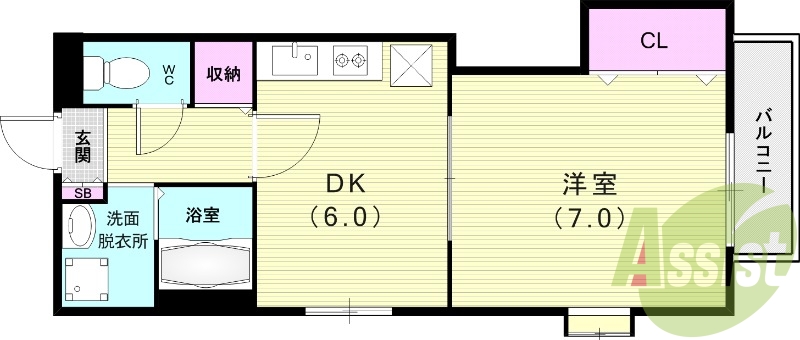 １ＤＫ（３３．４８平米）独立洗面台・室内洗濯機置き場・下駄箱