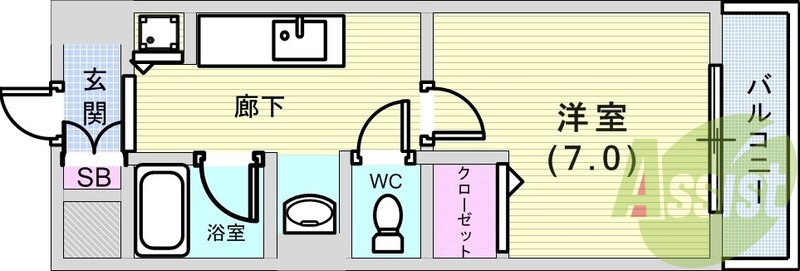 １Ｋ（２４．５２平米）室内洗濯機置場・洗髪洗面化粧台