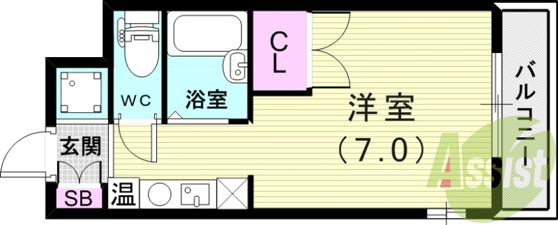 1Ｋ（21.5平米）室内洗濯機置場・バス・トイレ別