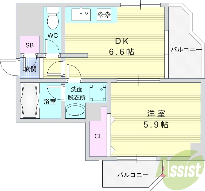 1DK（30平米）システムキッチン・独立洗面台・オートロック