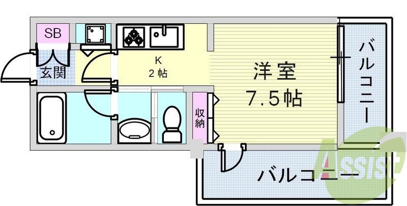 バルコニーがL字で明るいです