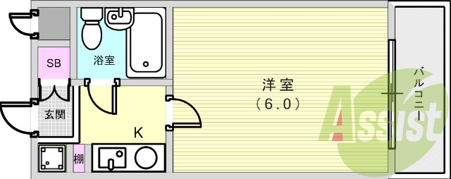 １Ｋ（１４.７１平米）インターネット無料・室内洗濯機置場