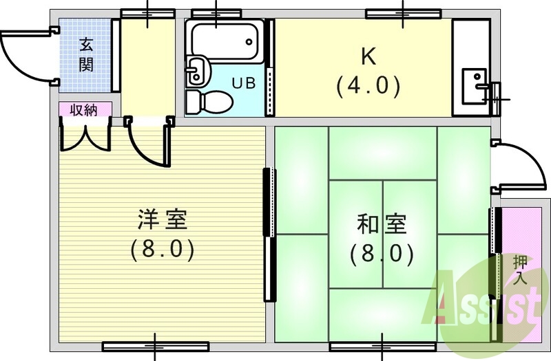 2K（40.0平米）室内洗濯機置場・専用庭・収納・換気扇