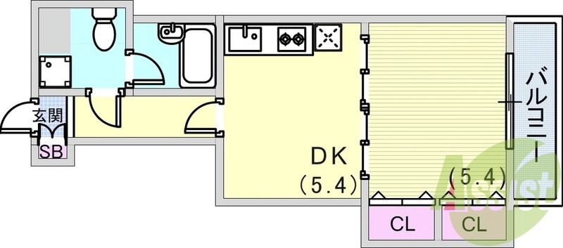 1DK（27.95平米）風呂トイレ別・室内洗濯機置き場・