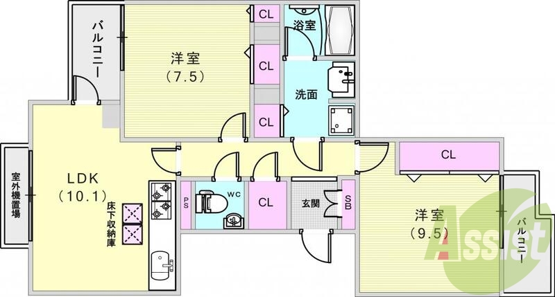 ２ＬＤＫ（６３．１３平米）システムキッチン・独立洗面台・収納