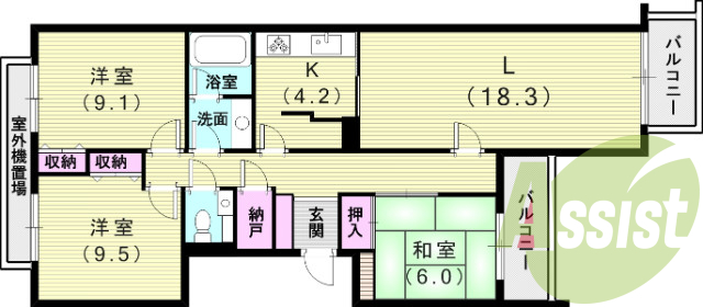 3LDK（109.61平米）オートロック、システムキッチン