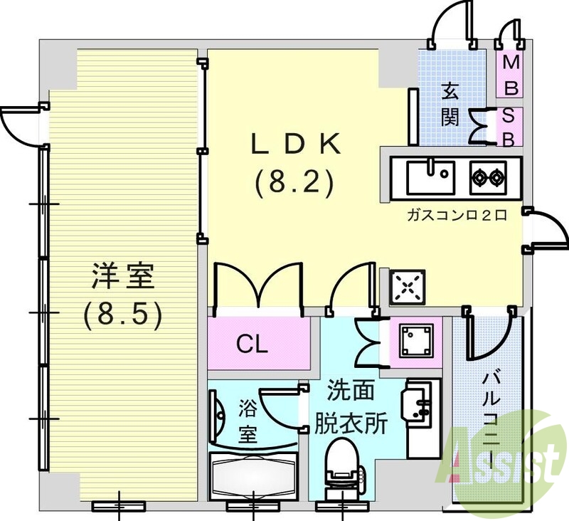 1LDK(37.2平米)システムキッチン・床暖・エアコン