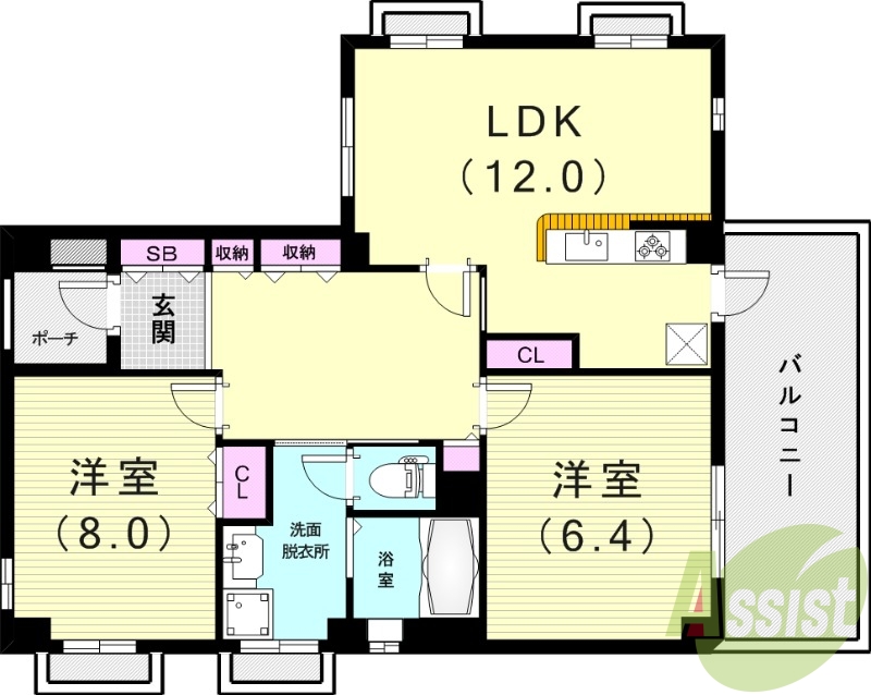 2LDK(７５.２９平米)浴室乾燥・追焚き・システムキッチン