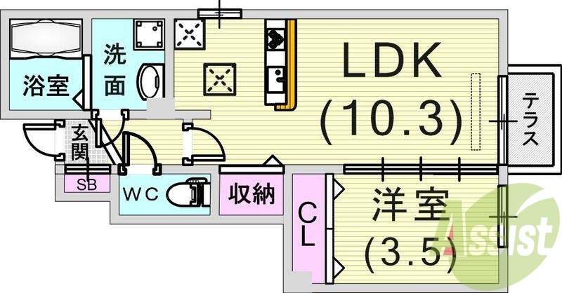 1LDK（35.35平米）ネット無料・システムキッチン