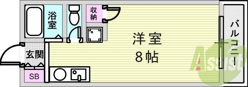 1R(25平米)バス・トイレ別・シューズボックス