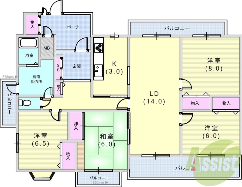 4LDK（１０５.７５平米）3口ガスコンロ・モニターフォン