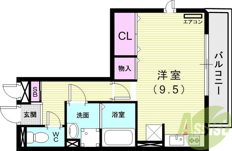 1R（29.97平米）浴室換気乾燥機・収納