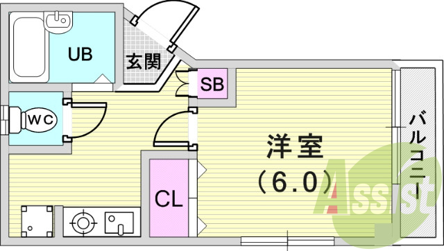 １Ｋ（２０．９２平米）エアコン・室内洗濯機置場・セパレート