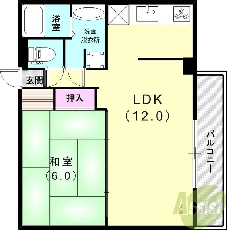 １ＬＤＫ（５０平米）システムキッチン・室内洗濯機置場・収納