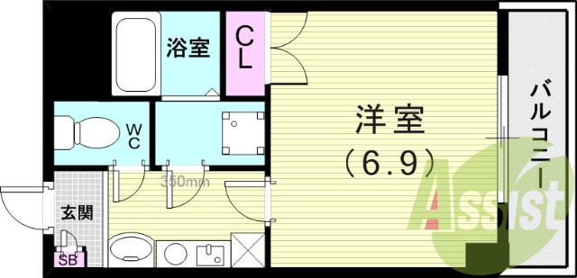 １K（２３．５６平米）室内洗濯機置場・エアコン・下駄箱・CL