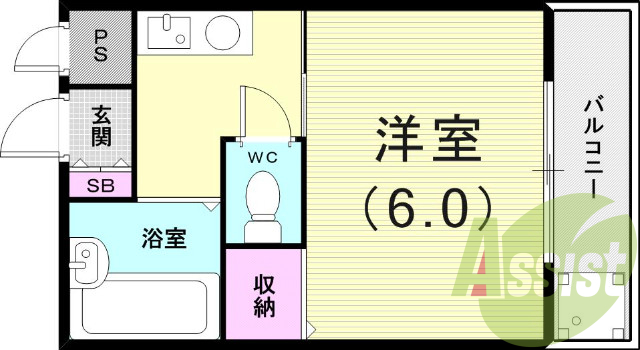 １Ｋ（２０.１４平米）ネット無料・バス・トイレ別室